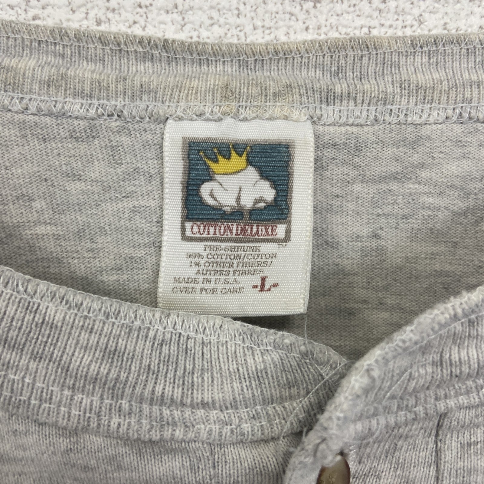古着 used　COTTON DELUXE　半袖バックプリントTシャツ　バイカラー　青　グレー　シングルステッチ　90s　Lサイズ