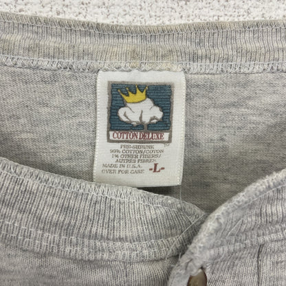 古着 used　COTTON DELUXE　半袖バックプリントTシャツ　バイカラー　青　グレー　シングルステッチ　90s　Lサイズ