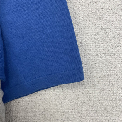 古着 used　COTTON DELUXE　半袖バックプリントTシャツ　バイカラー　青　グレー　シングルステッチ　90s　Lサイズ