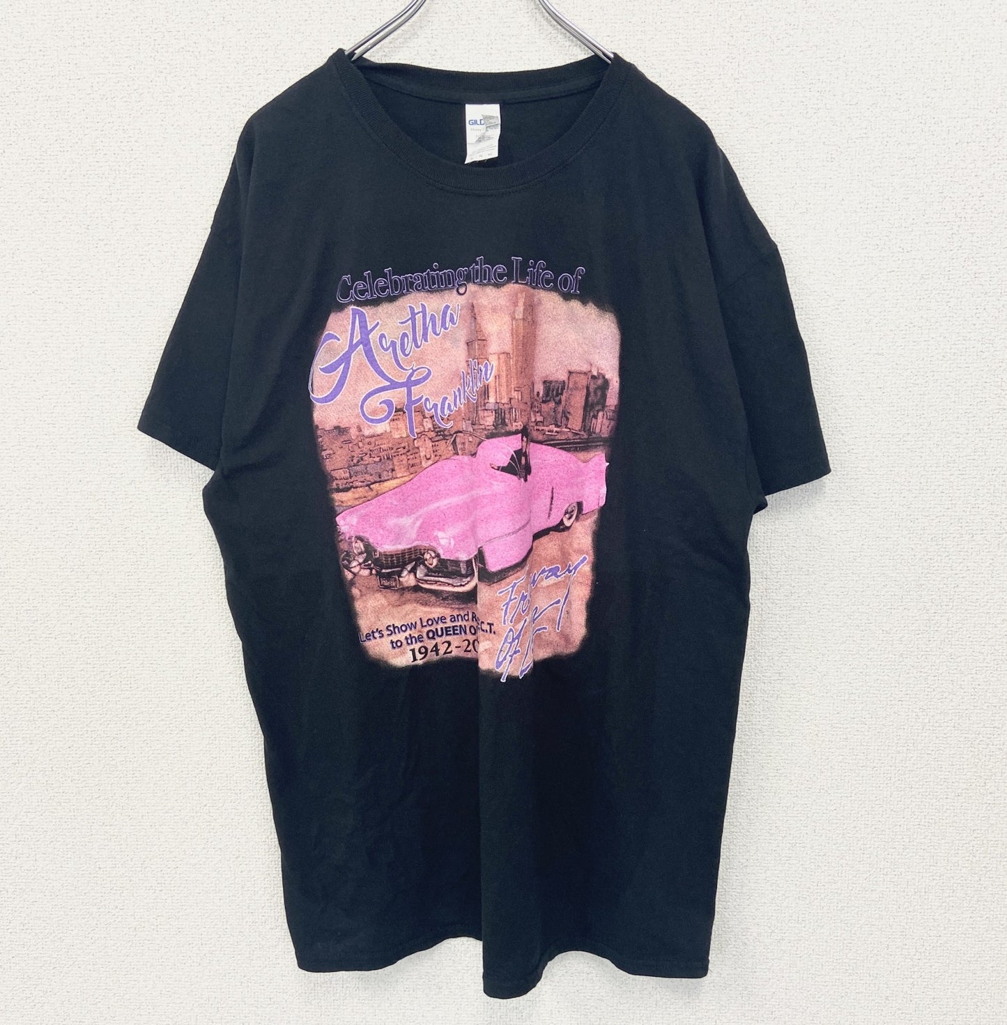 古着 used　GILDAN ギルダン　半袖プリントTシャツ　キャデラック　エルドラド　クルーネック　レトロ　黒　XLサイズ