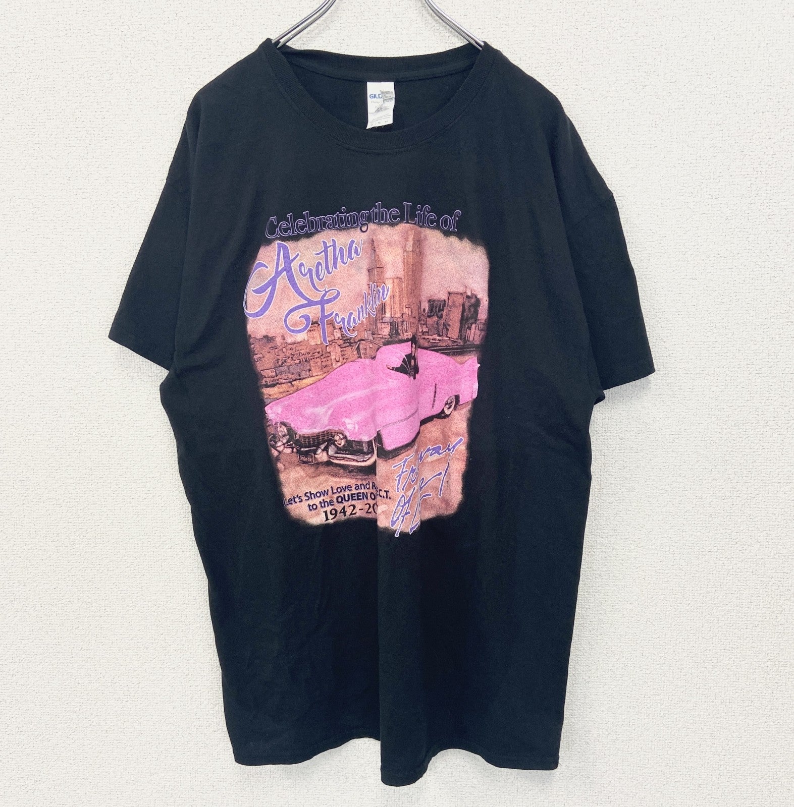 古着 used　GILDAN ギルダン　半袖プリントTシャツ　キャデラック　エルドラド　クルーネック　レトロ　黒　XLサイズ