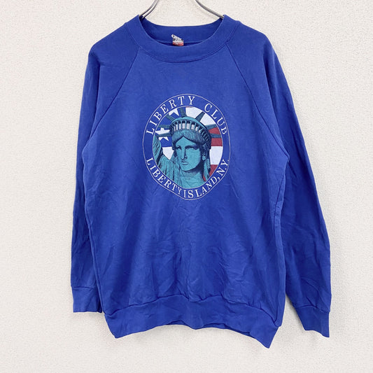 80s　Textile Prints　スウェット/トレーナー　ラグランスリーブ　ヴィンテージ　青　ブルー　XLサイズ