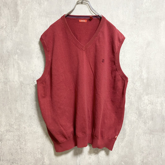 IZOD　アイゾッド　ニットベスト/セーター　刺繍ロゴ　ワンポイント　赤　レッド　XXLサイズ