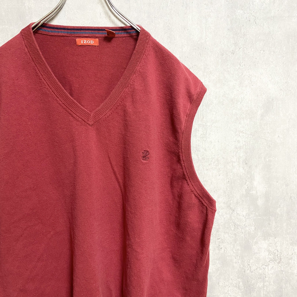 IZOD　アイゾッド　ニットベスト/セーター　刺繍ロゴ　ワンポイント　赤　レッド　XXLサイズ