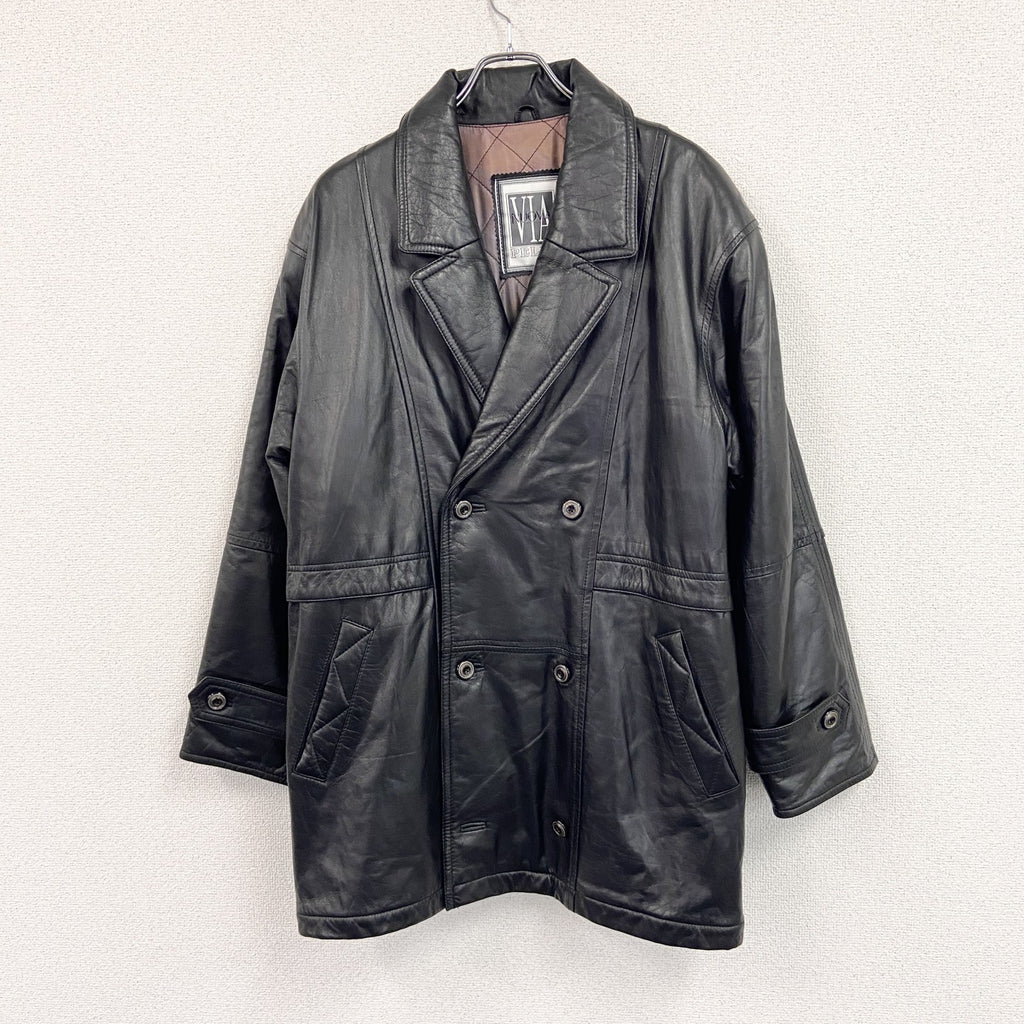 ～00s　VIA NUOVA PELLE　ラムレザーカーコート　レザージャケット　黒　ブラック　52サイズ