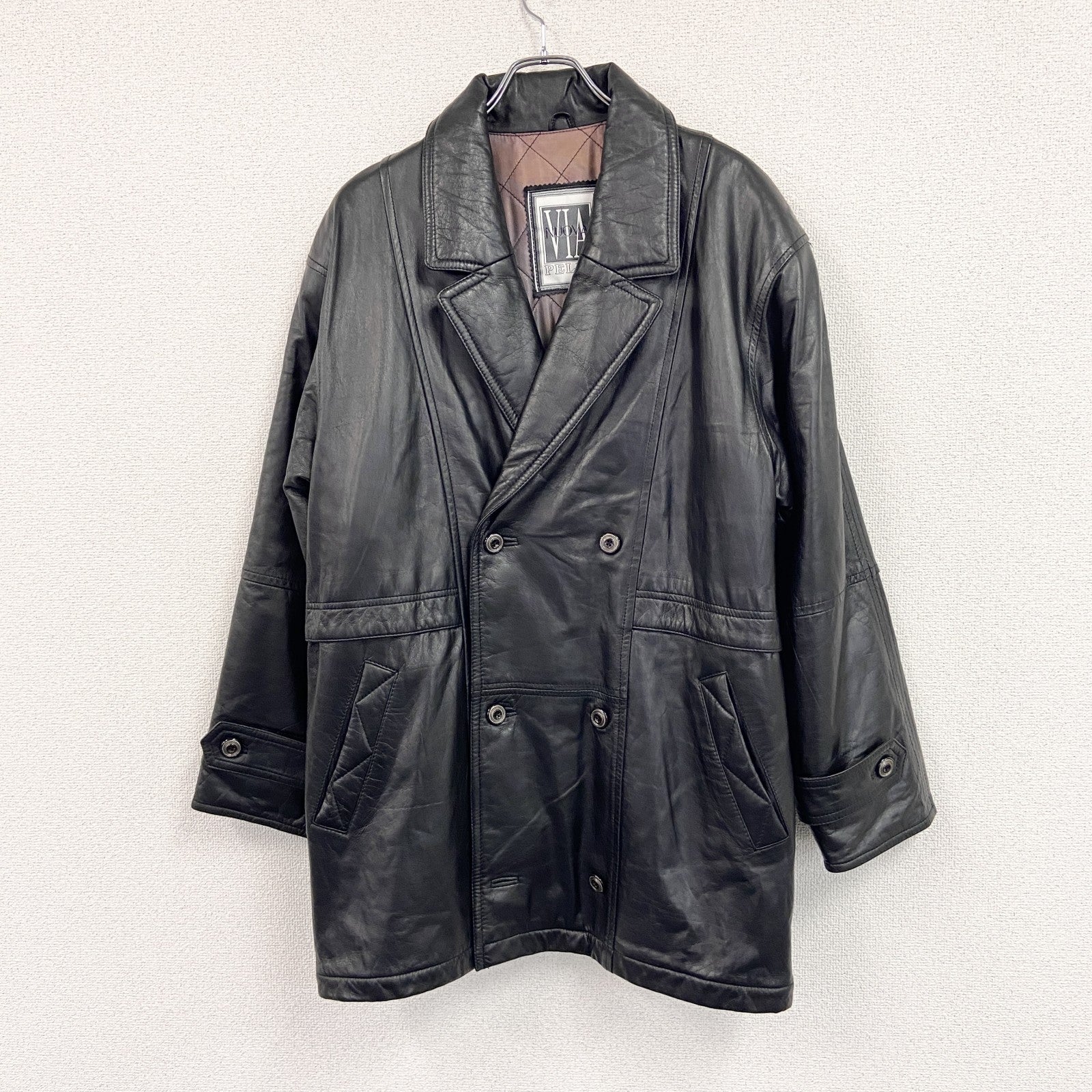 ～00s　VIA NUOVA PELLE　ラムレザーカーコート　レザージャケット　黒　ブラック　52サイズ