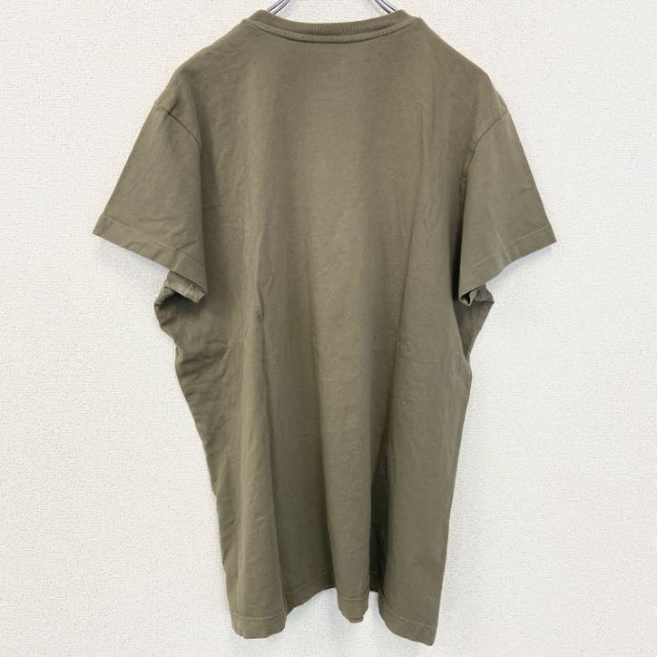 古着 used　半袖プリントTシャツ　TEMPLE　寺　和風　クルーネック　レトロデザイン　カーキ　オリーブカラー　Lサイズ