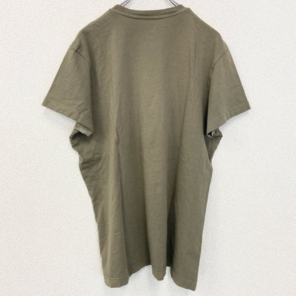 古着 used　半袖プリントTシャツ　TEMPLE　寺　和風　クルーネック　レトロデザイン　カーキ　オリーブカラー　Lサイズ