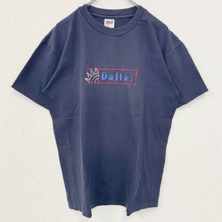 古着 used　90s　Anvil アンビル　半袖刺繍Tシャツ　シングルステッチ　ヴィンテージ　ネイビー　紺　Lサイズ