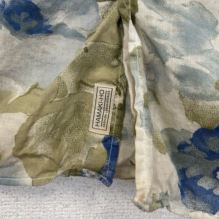 古着 used　長袖プリント総柄シャツ　イタリア製　花柄　フラワー　シアー素材　レトロデザイン　ベージュ　Lサイズ