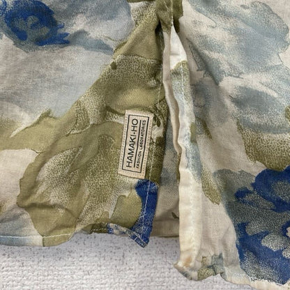 古着 used　長袖プリント総柄シャツ　イタリア製　花柄　フラワー　シアー素材　レトロデザイン　ベージュ　Lサイズ