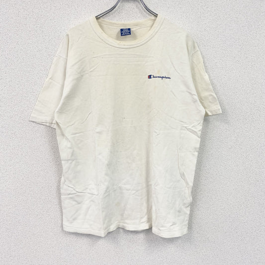 90s　Champion　チャンピオン　半袖プリントTシャツ　シングルステッチ　刺繍ロゴ　ヴィンテージ　白　ホワイト　Lサイズ