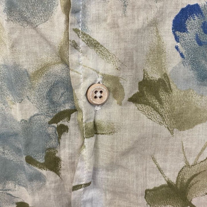 古着 used　長袖プリント総柄シャツ　イタリア製　花柄　フラワー　シアー素材　レトロデザイン　ベージュ　Lサイズ
