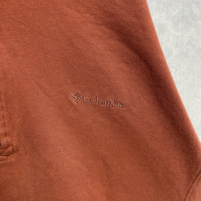 古着 used　Columbia コロンビア　長袖ハーフジップスウェット　トレーナー　ワンポイントロゴ刺繍　オレンジ　XLサイズ