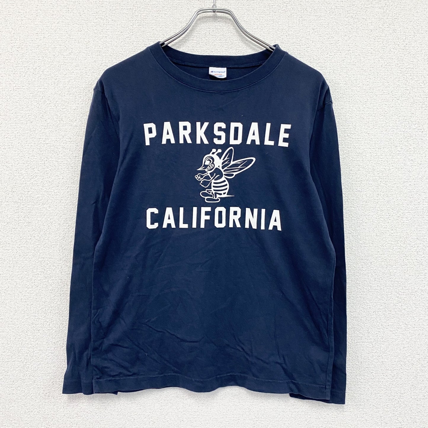 Champion　チャンピオン　長袖プリントTシャツ/ロンT　3連プリント　トリコタグ　復刻　紺　ネイビー　Mサイズ