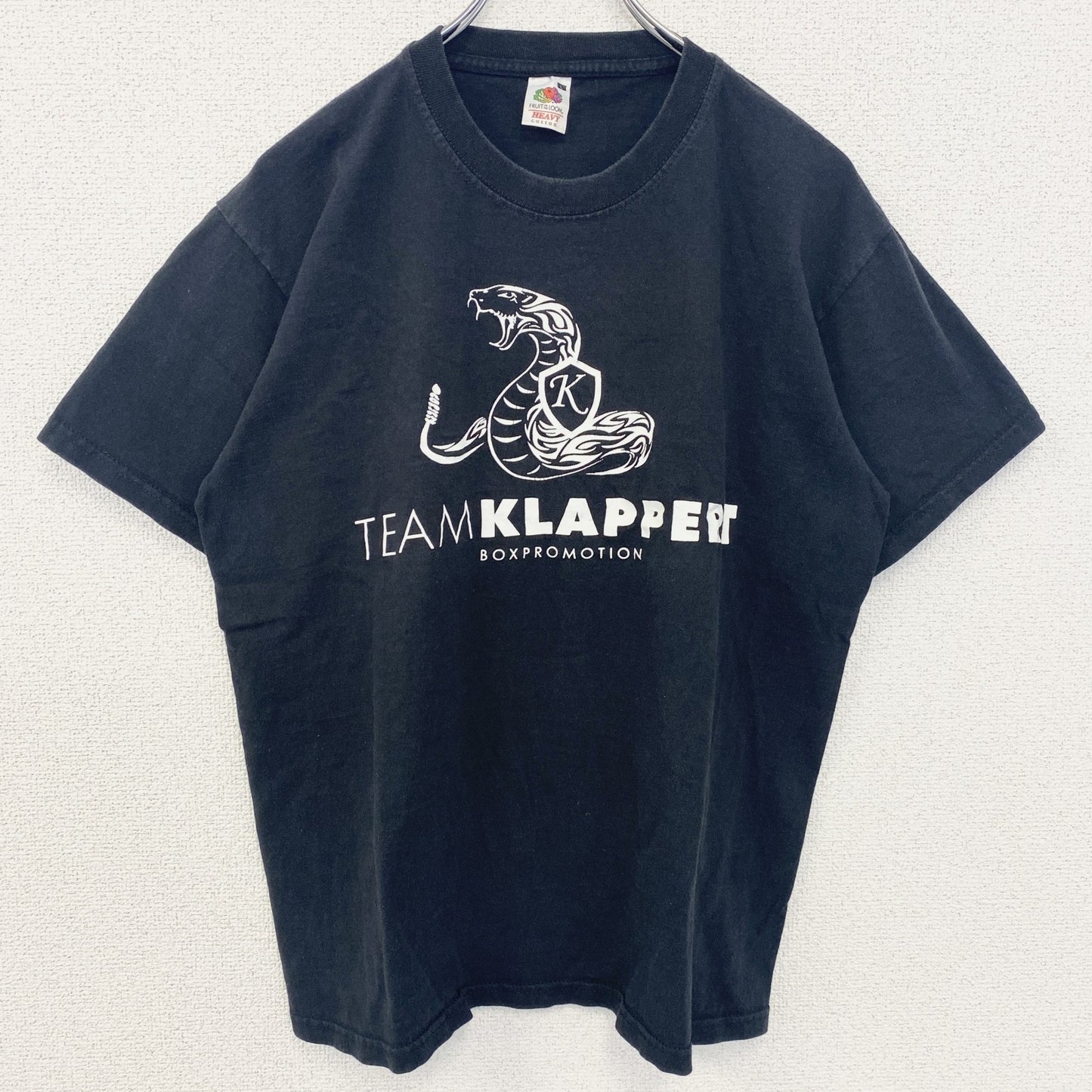 古着 used　フルーツオブザルーム　半袖アニマルプリントTシャツ　黒　ブラック　蛇柄　ヘビ柄　クルーネック　Lサイズ
