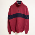 古着 used　NAUTICA　ノーティカ　長袖ハーフジップニット　セーター　ワンポイント刺　赤　レッド　秋冬服　Mサイズ