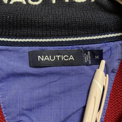 古着 used　NAUTICA　ノーティカ　長袖ハーフジップニット　セーター　ワンポイント刺　赤　レッド　秋冬服　Mサイズ