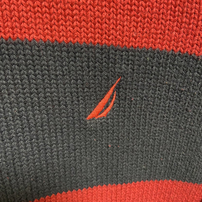 古着 used　NAUTICA　ノーティカ　長袖ハーフジップニット　セーター　ワンポイント刺　赤　レッド　秋冬服　Mサイズ