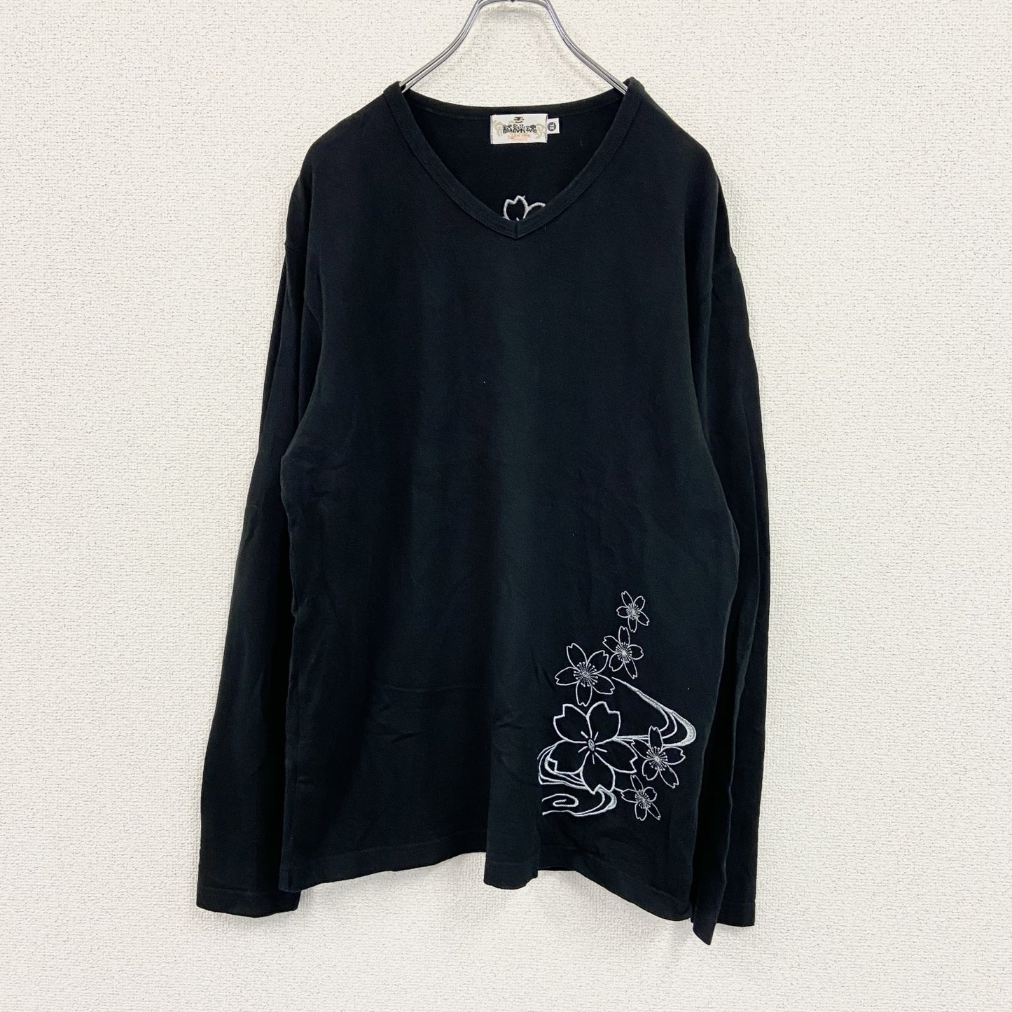 絡繰魂　カラクリダマシイ　Vネック長袖Tシャツ/ロンT　黒　ブラック　XLサイズ