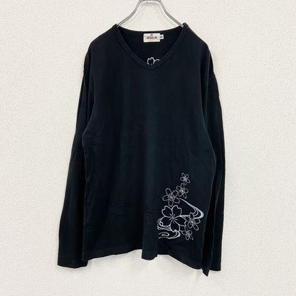 絡繰魂　カラクリダマシイ　Vネック長袖Tシャツ/ロンT　黒　ブラック　XLサイズ