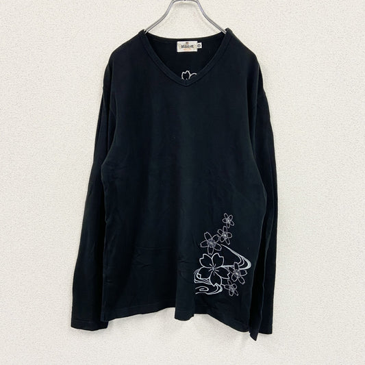 絡繰魂　カラクリダマシイ　Vネック長袖Tシャツ/ロンT　黒　ブラック　XLサイズ
