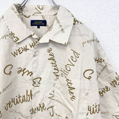 古着 used　SPLENDID　スプリンテッド　半袖プリント総柄シャツ　レトロデザイン　英字　開襟　クリーム　Lサイズ