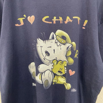 古着 used　90s　半袖キャラクタープリントTシャツ　アニマル柄　シングルステッチ　ヴィンテージ　ネイビー　紺　Lサイズ