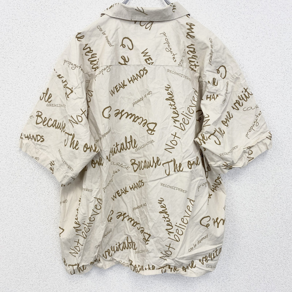 古着 used　SPLENDID　スプリンテッド　半袖プリント総柄シャツ　レトロデザイン　英字　開襟　クリーム　Lサイズ
