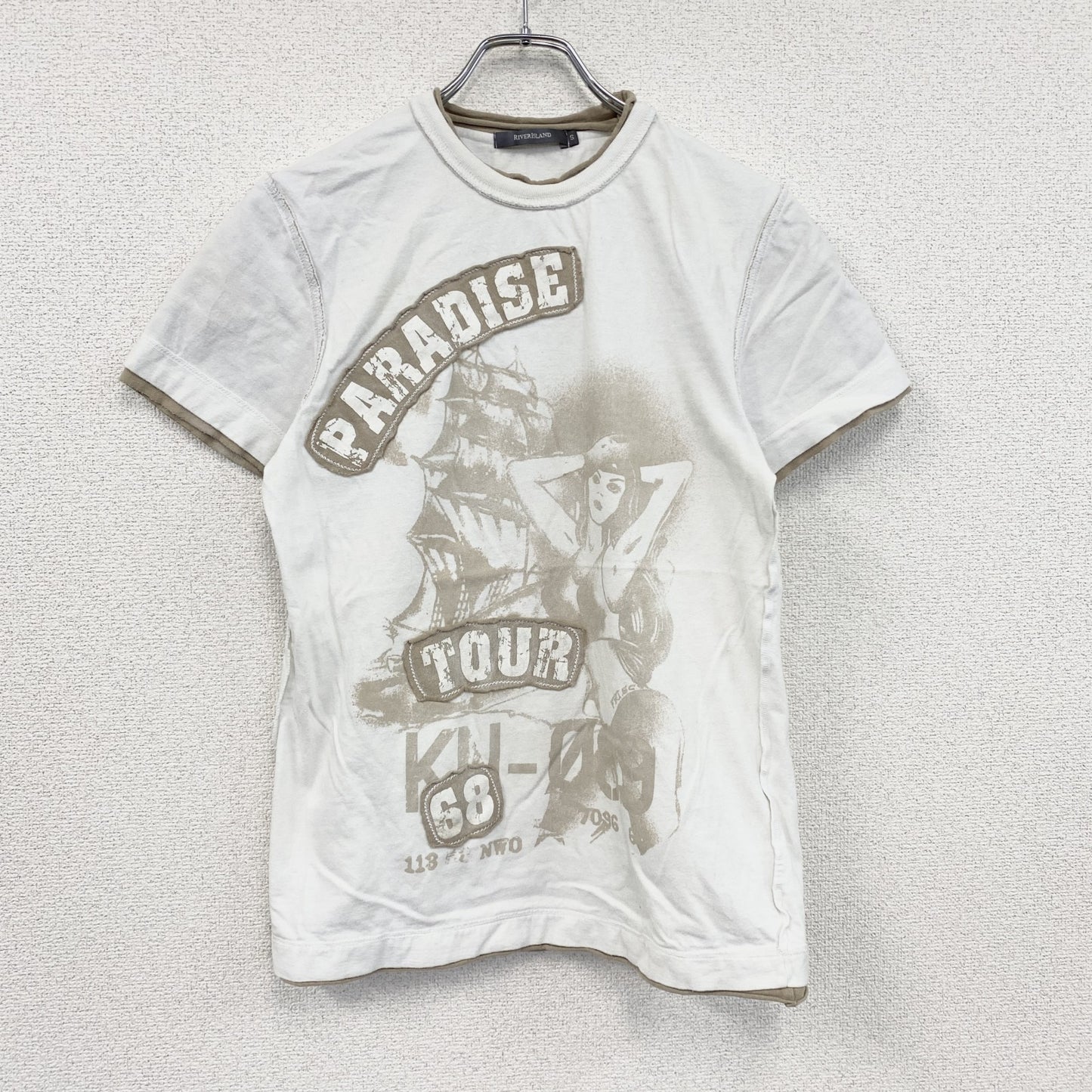 RIVERISLAND　半袖プリントTシャツ　船　英字プリント　PARADISE TOUR　白　ホワイト　Sサイズ