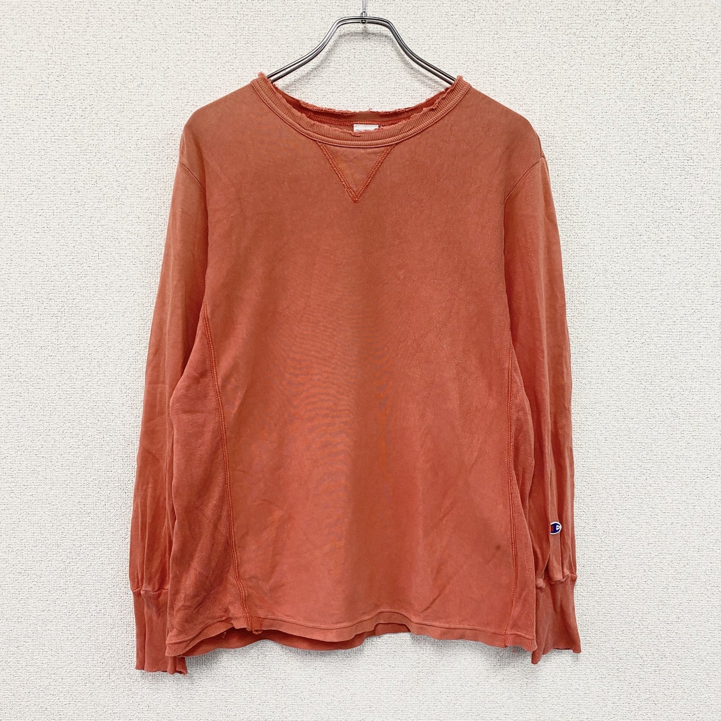 Champion　チャンピオン　リバースウィーブ　長袖Tシャツ/ロンT　前V　フェード　現行　オレンジ　Mサイズ