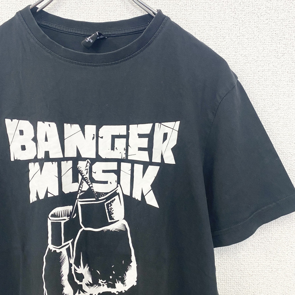 古着 used　半袖音楽プリントTシャツ　黒　ブラック　バンガームジーク　ヒップホップ　クルーネック　レトロデザイン　Sサイズ