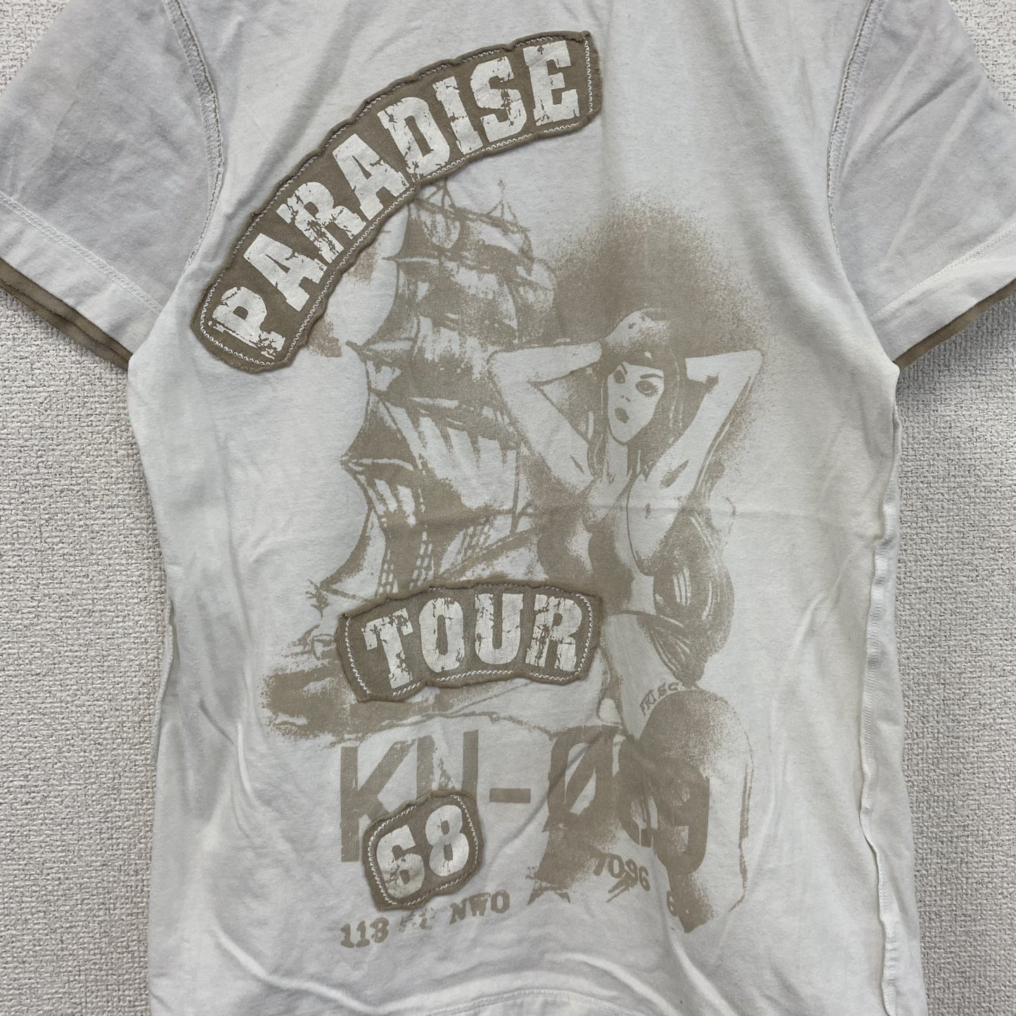 RIVERISLAND　半袖プリントTシャツ　船　英字プリント　PARADISE TOUR　白　ホワイト　Sサイズ