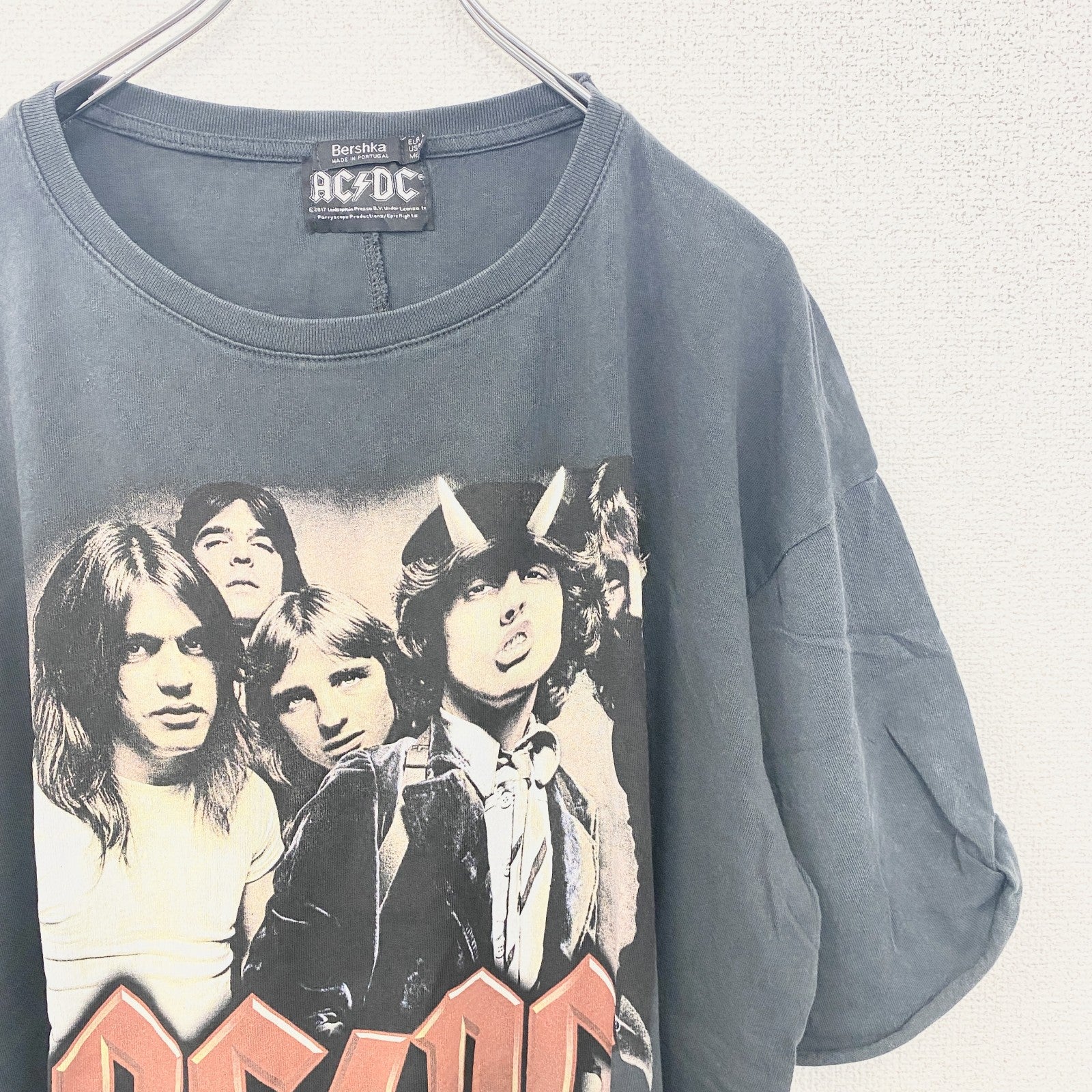 古着 used　半袖バンドプリントTシャツ　黒　ブラック　AC/DC　ハードロック　メタル　クルーネック　レトロデザイン　Lサイズ