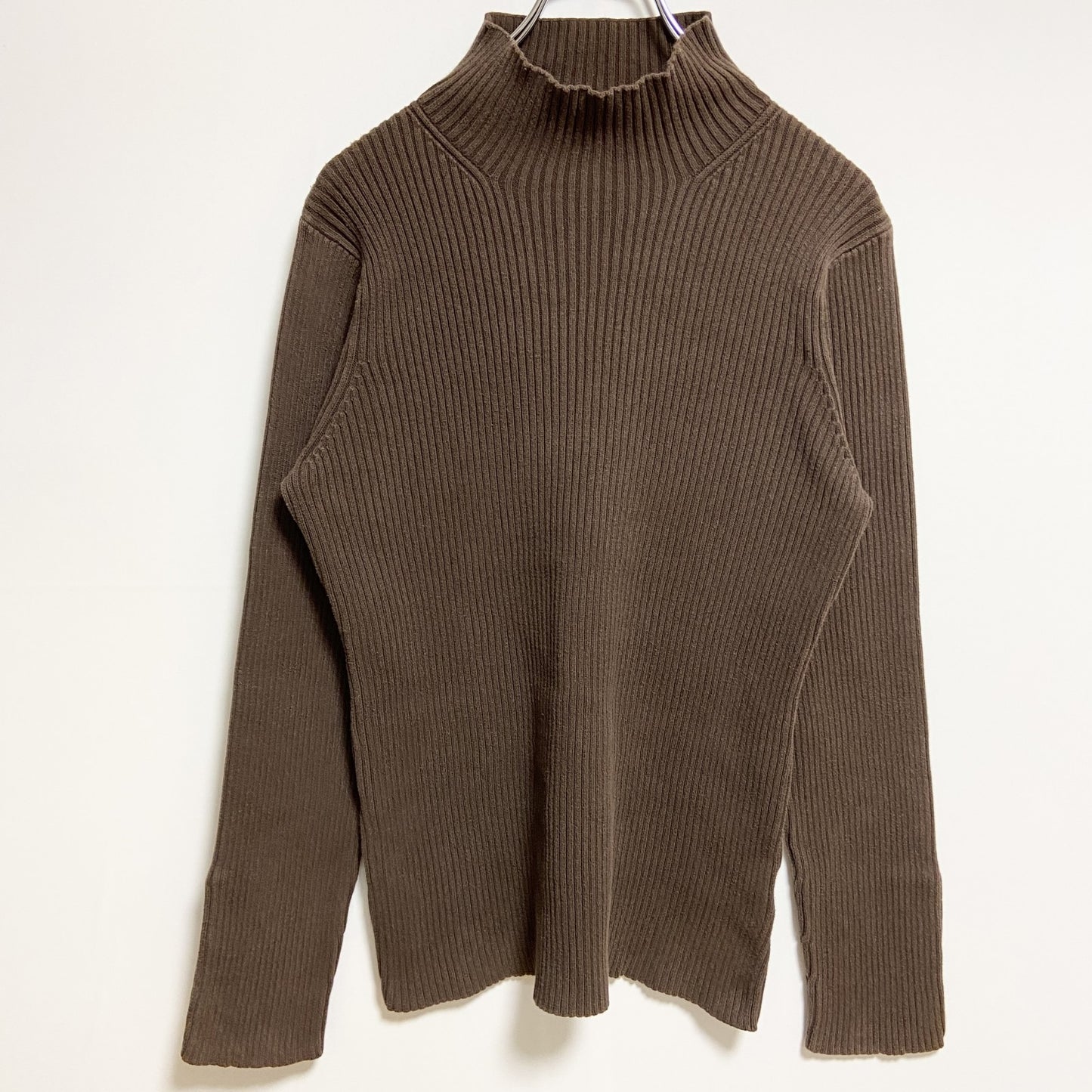 古着 used　GAP　ギャップ　長袖無地ハイネックリブニット　セーター　ノームコア　シンプル　茶色　ブラウン　秋冬服