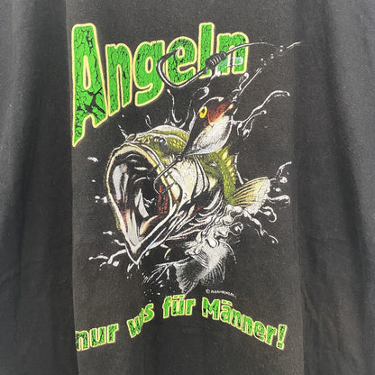 古着 used　半袖プリントTシャツ　黒　ブラック　魚　釣り　ブラックバス　クルーネック　レトロデザイン　XLサイズ