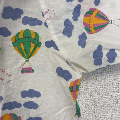 古着 used　半袖プリント総柄シャツ　開襟　レトロデザイン　個性的　アロハ　気球柄　バルーン　白　ホワイト