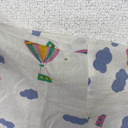 古着 used　半袖プリント総柄シャツ　開襟　レトロデザイン　個性的　アロハ　気球柄　バルーン　白　ホワイト