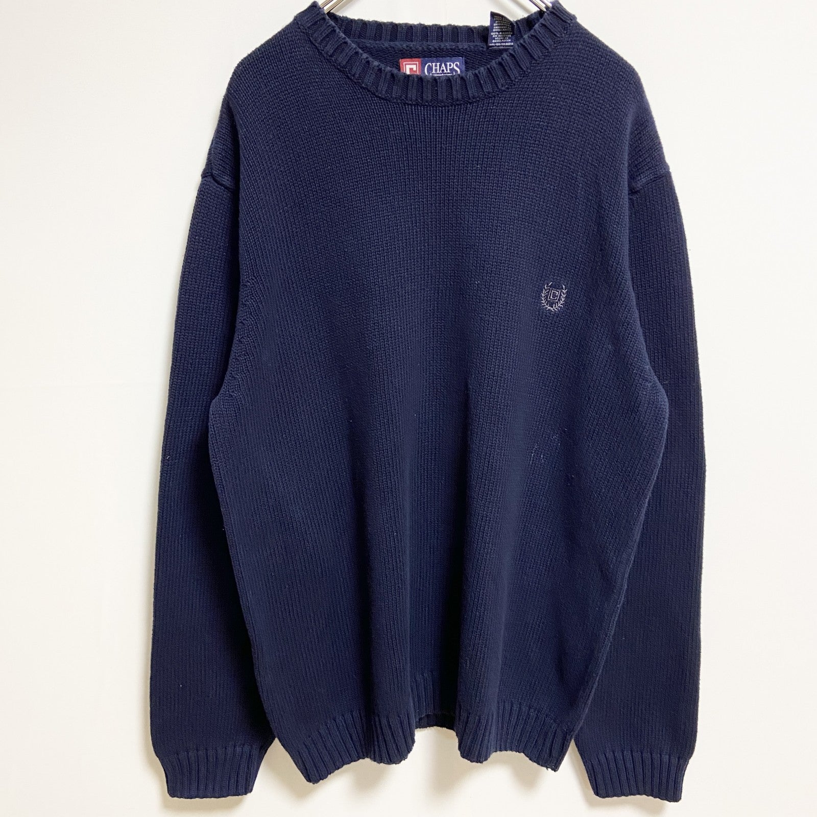 CHAPS　ラルフローレン　クルーネックニットセーター　ワンポイント刺繍　ネイビー　XLサイズ　