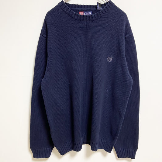 CHAPS　ラルフローレン　クルーネックニットセーター　ワンポイント刺繍　ネイビー　XLサイズ　
