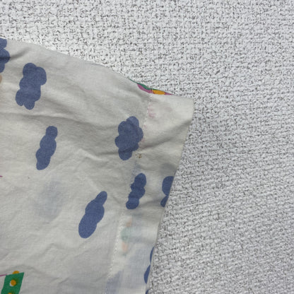 古着 used　半袖プリント総柄シャツ　開襟　レトロデザイン　個性的　アロハ　気球柄　バルーン　白　ホワイト