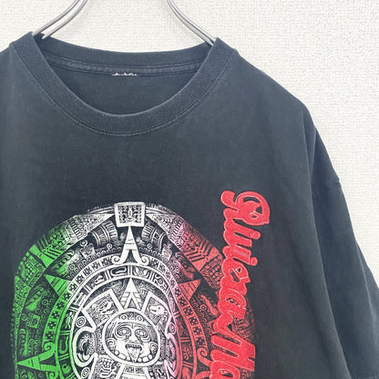 古着 used　半袖プリントTシャツ　黒　ブラック　メキシコ　アステカ文明　お土産　クルーネック　レトロデザイン