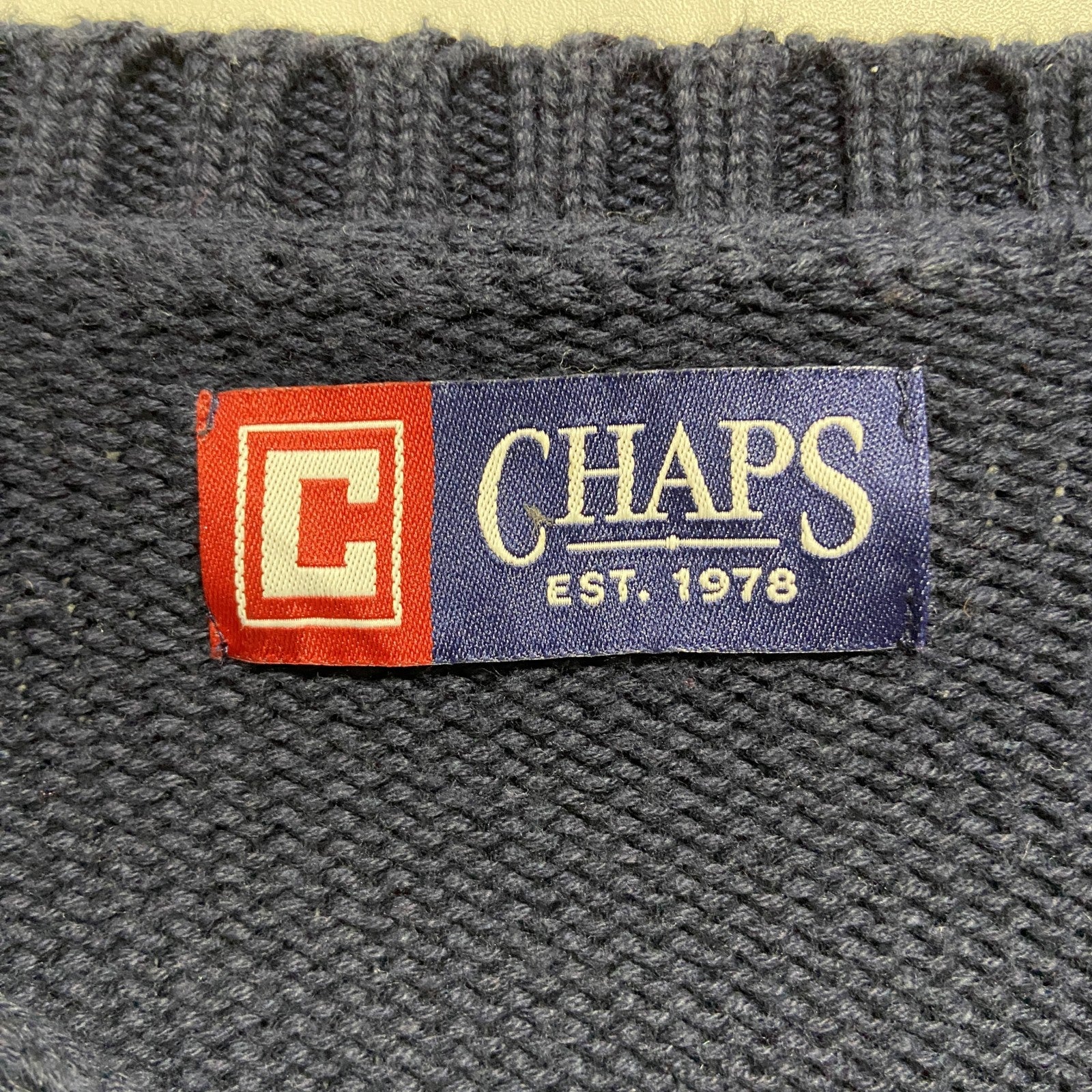 CHAPS　ラルフローレン　クルーネックニットセーター　ワンポイント刺繍　ネイビー　XLサイズ　