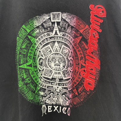 古着 used　半袖プリントTシャツ　黒　ブラック　メキシコ　アステカ文明　お土産　クルーネック　レトロデザイン