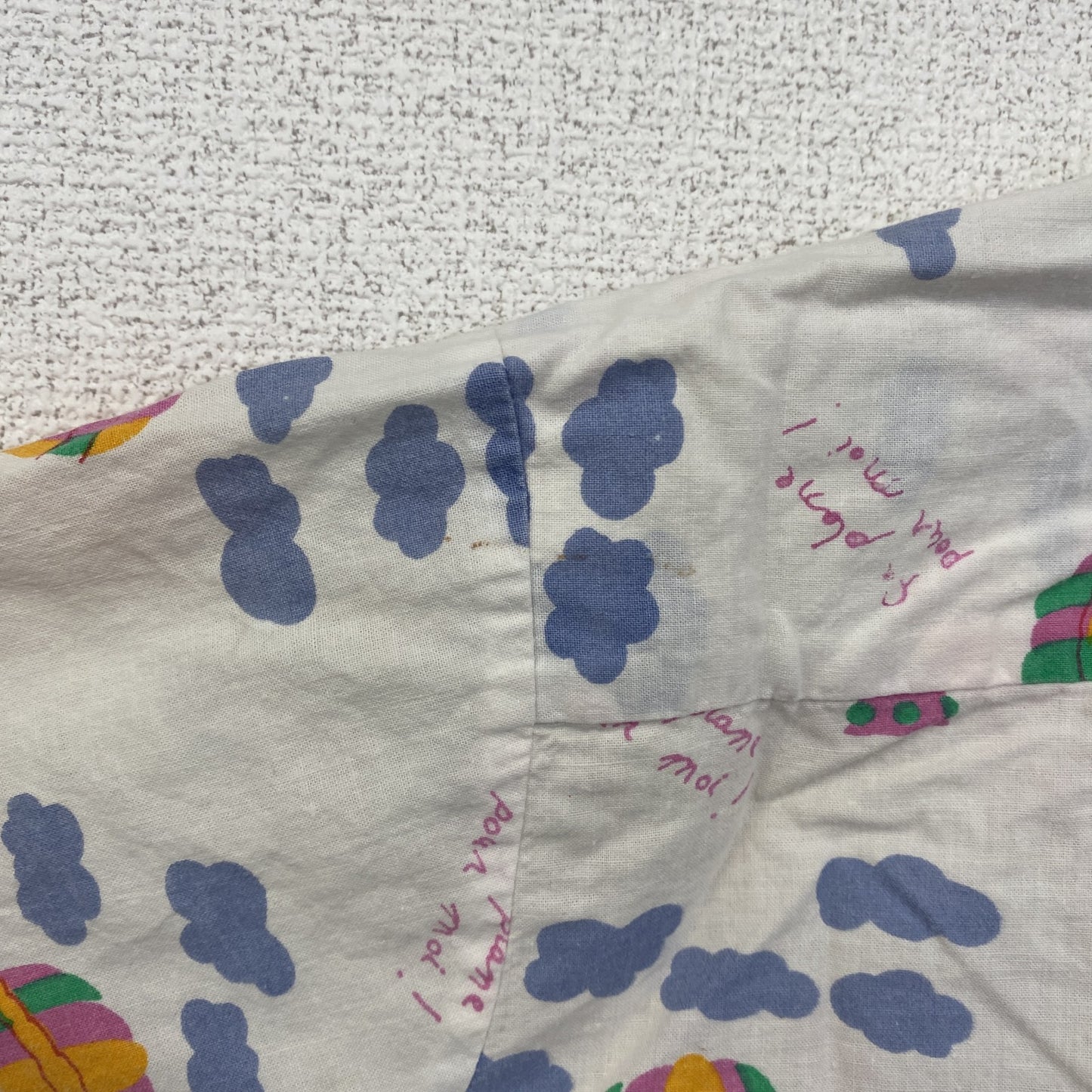 古着 used　半袖プリント総柄シャツ　開襟　レトロデザイン　個性的　アロハ　気球柄　バルーン　白　ホワイト