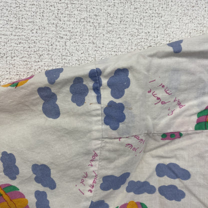 古着 used　半袖プリント総柄シャツ　開襟　レトロデザイン　個性的　アロハ　気球柄　バルーン　白　ホワイト