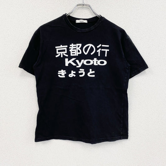 OSJIA　半袖プリントTシャツ　スーベニア　京都　両面プリント　3連プリント　黒　ブラック