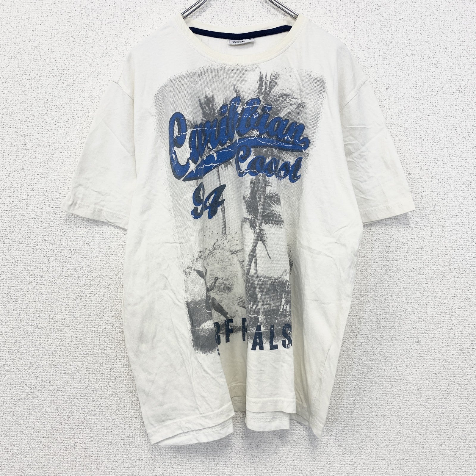 古着 used　半袖プリントTシャツ　白　ホワイト　カリビアンコースト　サーフィン　海岸　レトロデザイン　XLサイズ