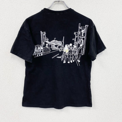 OSJIA　半袖プリントTシャツ　スーベニア　京都　両面プリント　3連プリント　黒　ブラック