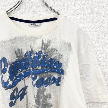 古着 used　半袖プリントTシャツ　白　ホワイト　カリビアンコースト　サーフィン　海岸　レトロデザイン　XLサイズ